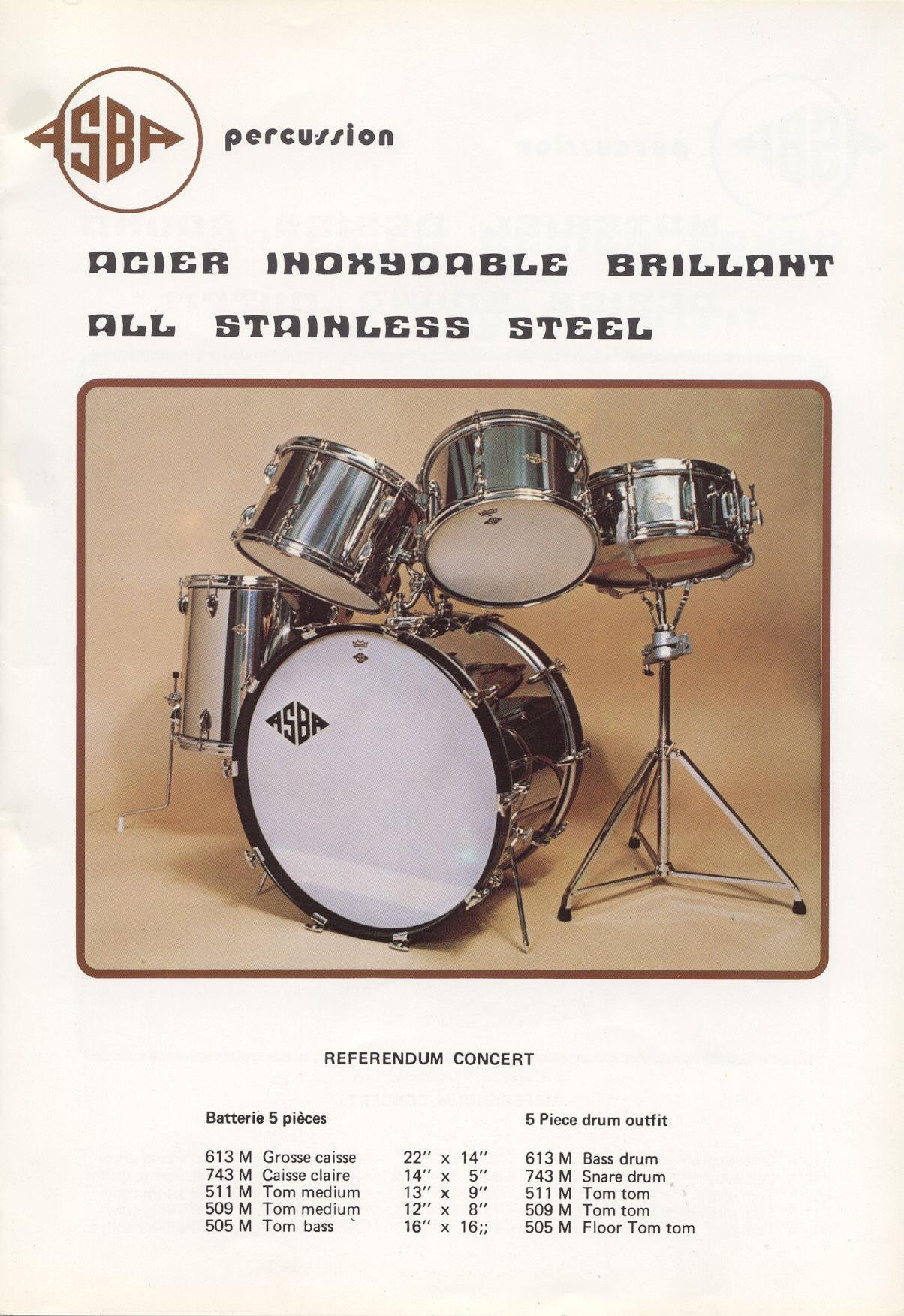 ASBA '505' 16x16" Stainless Steel Floor Tom - 1970s