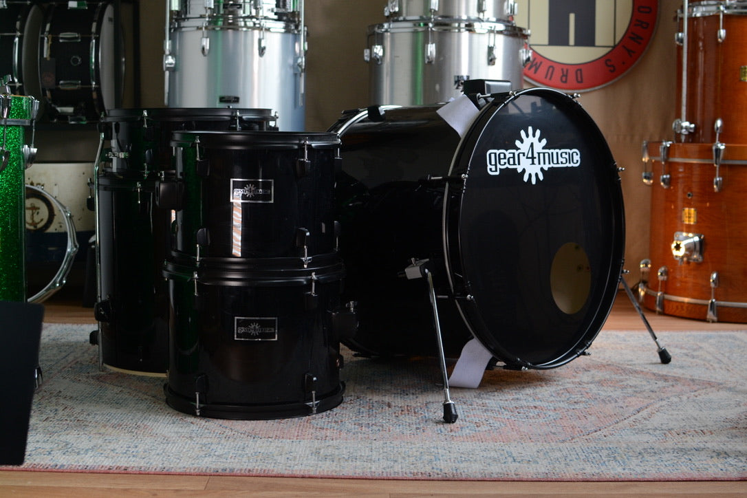 Gear4Music Full Drum Kit in Piano Black Inc. Hardware & Cymbals