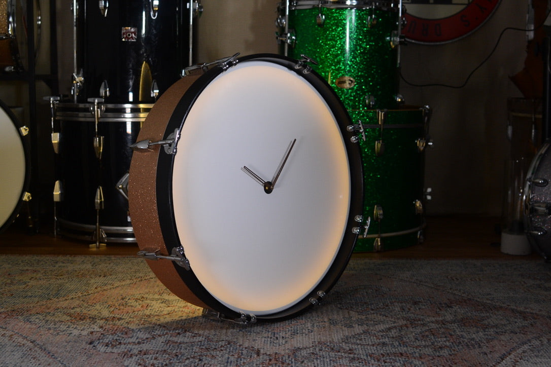 Large 22" Statement Drum Clock - Backlit & Non-ticking - Champagne Sparkle