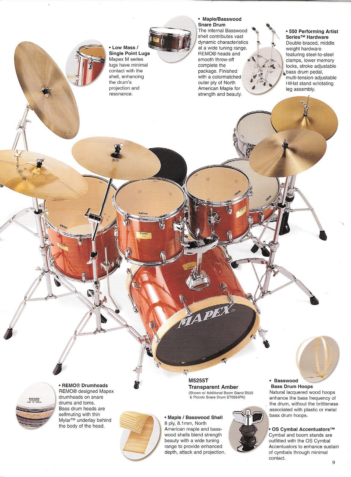 Mapex 'M Series' 14x5.5" Snare Drum in Transparent Honey Amber - 2000