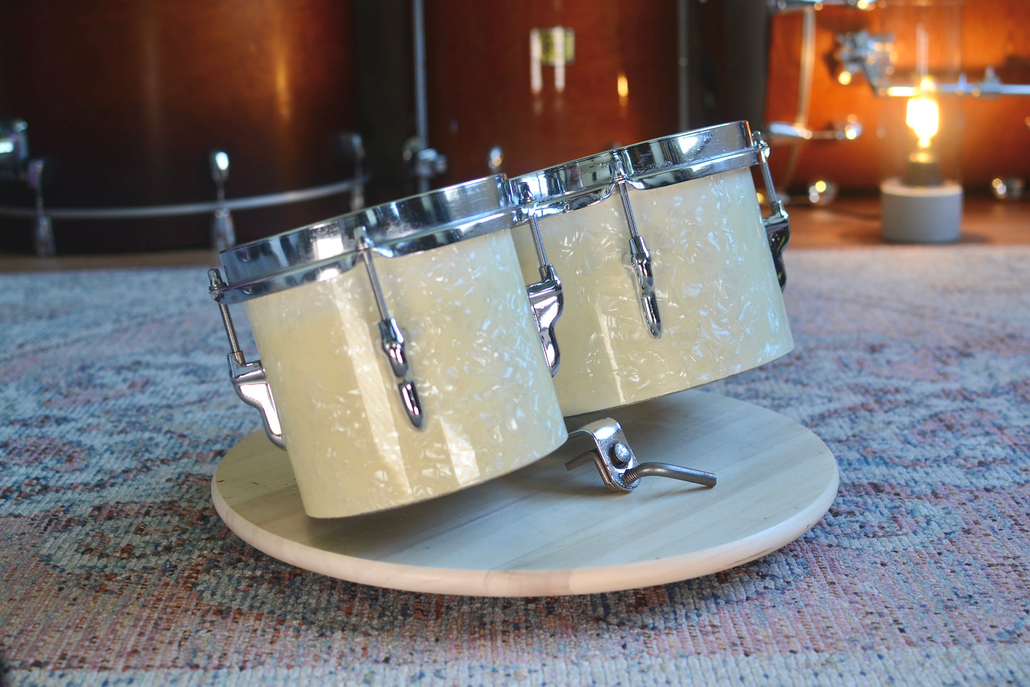 Olympic (Premier) 6 & 8" Drum Bongos in White Marine Pearl -  1950s