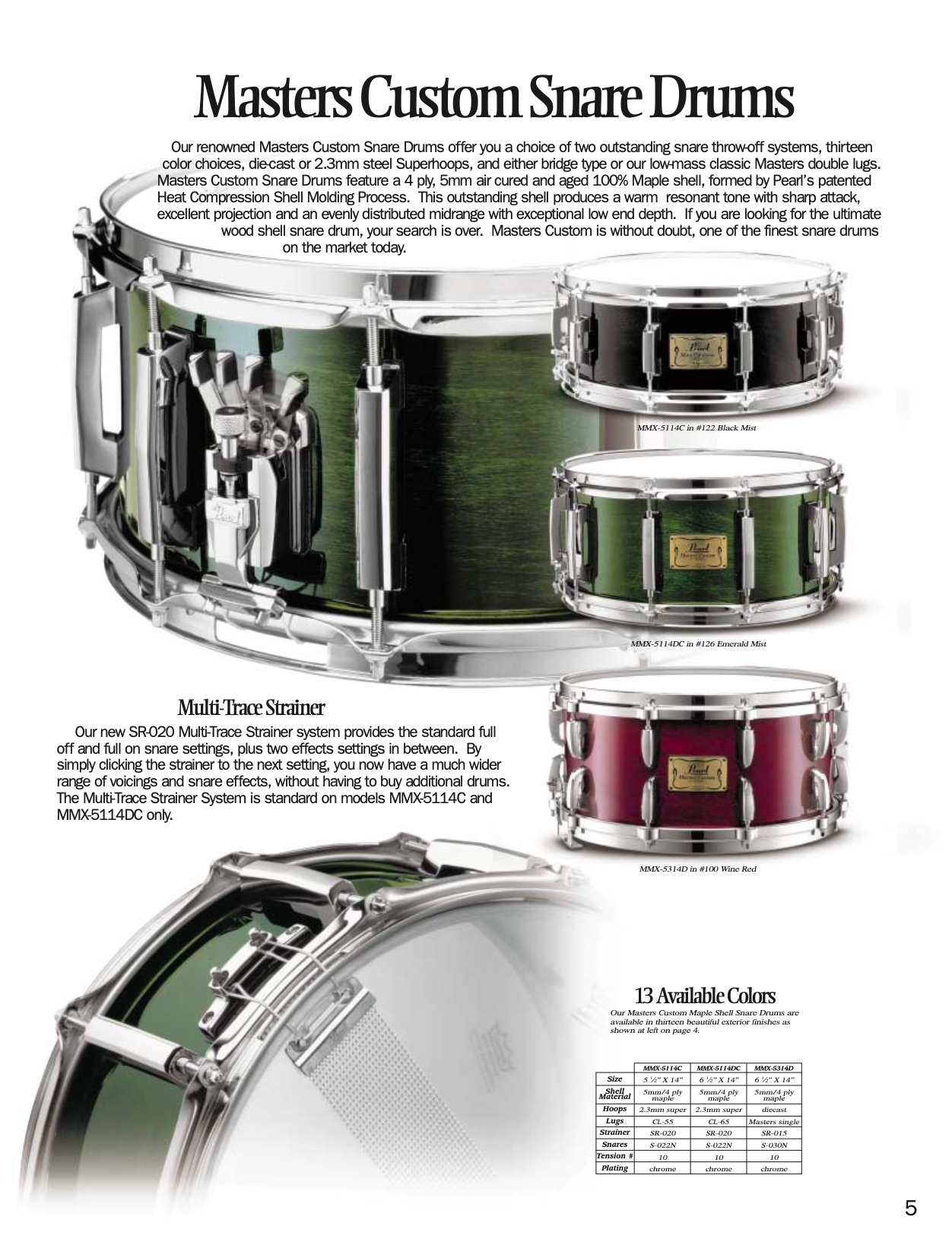 Pearl 'MMX5514C' MMX Masters Custom 14x5.5" Snare Drum in Natural Maple - 1999