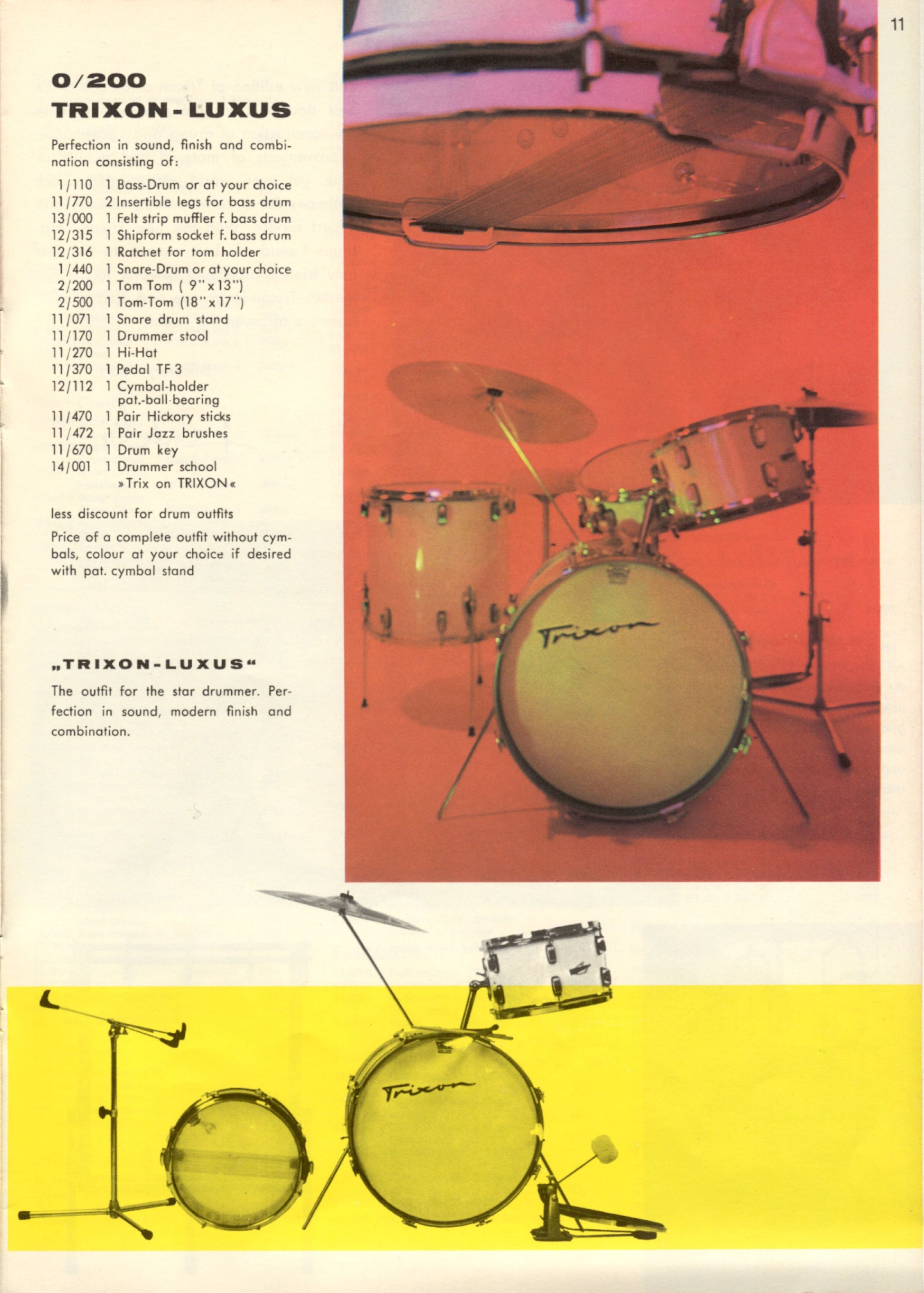 Trixon '0/200' Luxus Vintage Drum Kit in White Silk Pearl 13/16/20" - 1960s