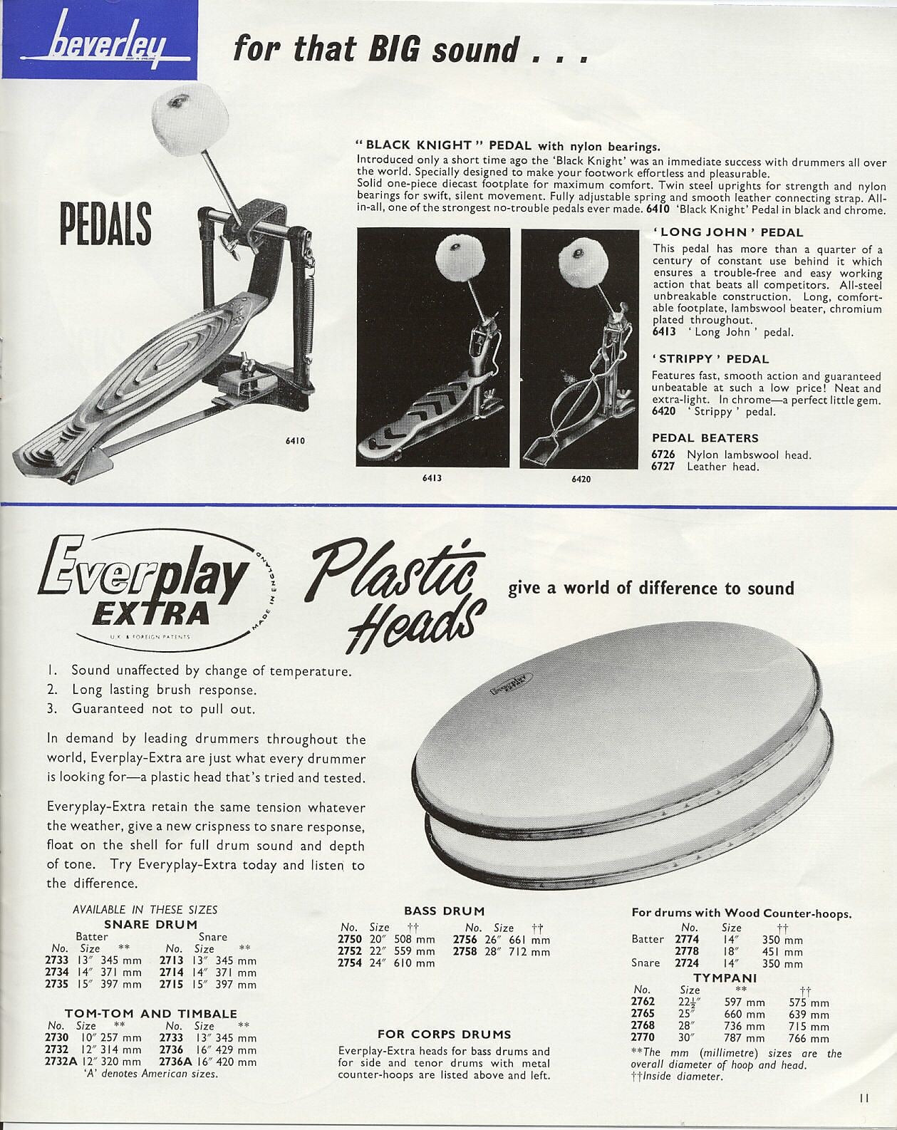 Beverley 'Black Night' Vintage Bass Drum Pedal - 1964