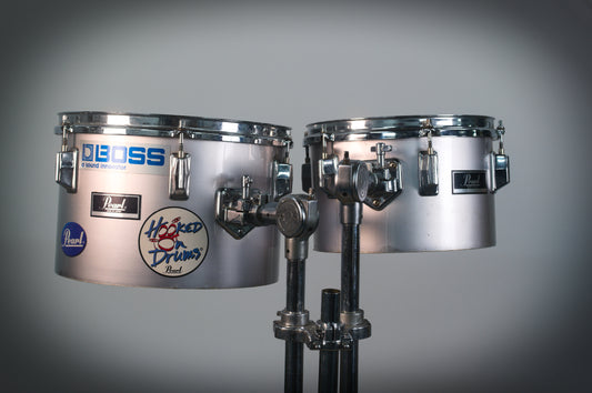 Pearl Concert Toms 10" and 12" with '989' Concert Tom Stand 1980's Grey