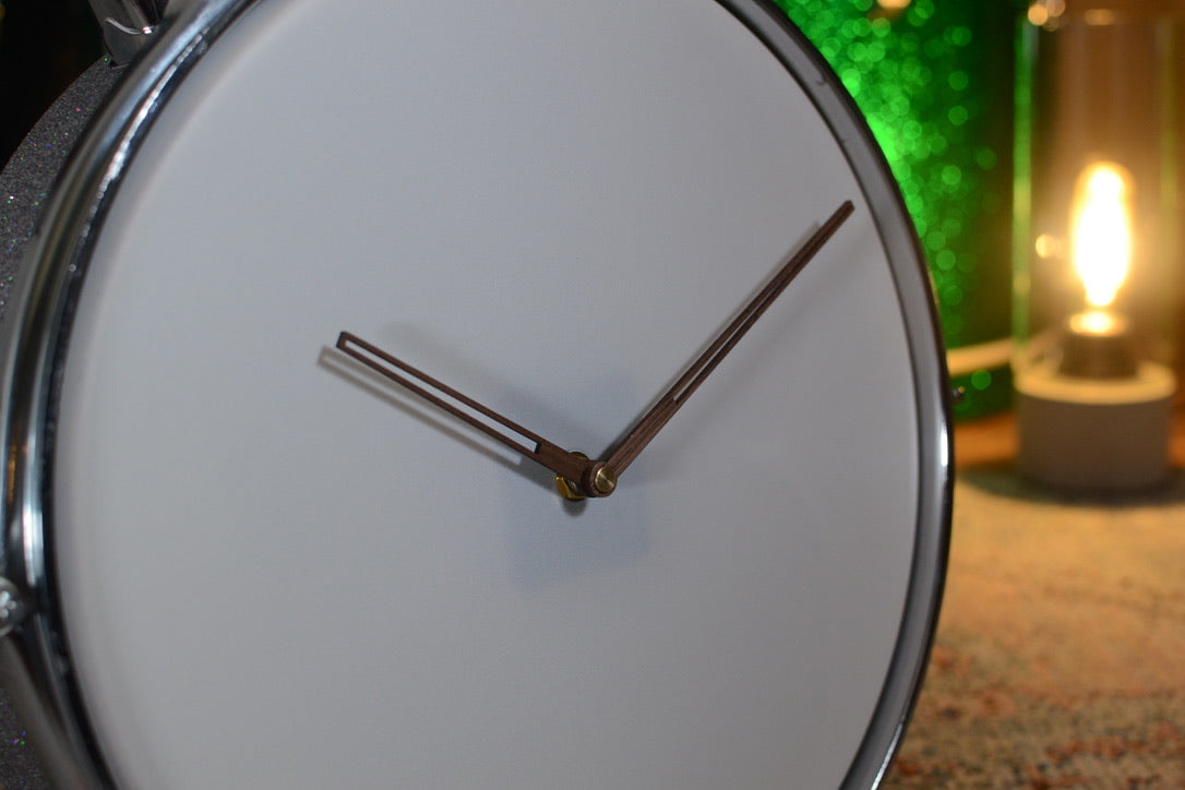 Wall Hanging 12" Drum Clock - Non-ticking - Silver Sparkle