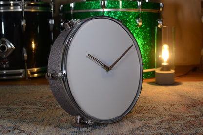 Wall Hanging 12" Drum Clock - Non-ticking - Silver Sparkle