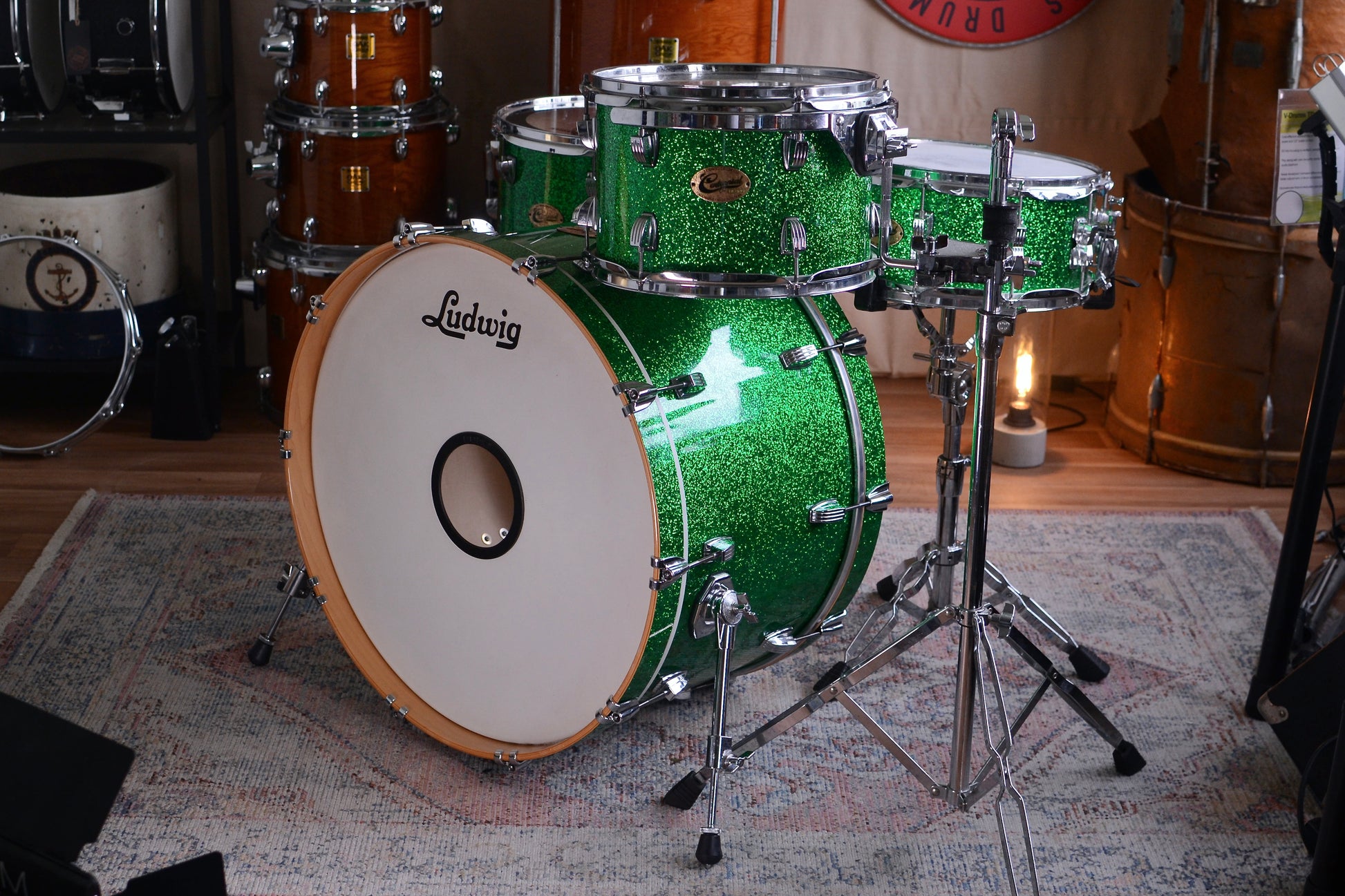 Ludwig Centennial 'Arena' 4-piece Drum Kit in Green Sparkle w/ Snare Drum - 2009