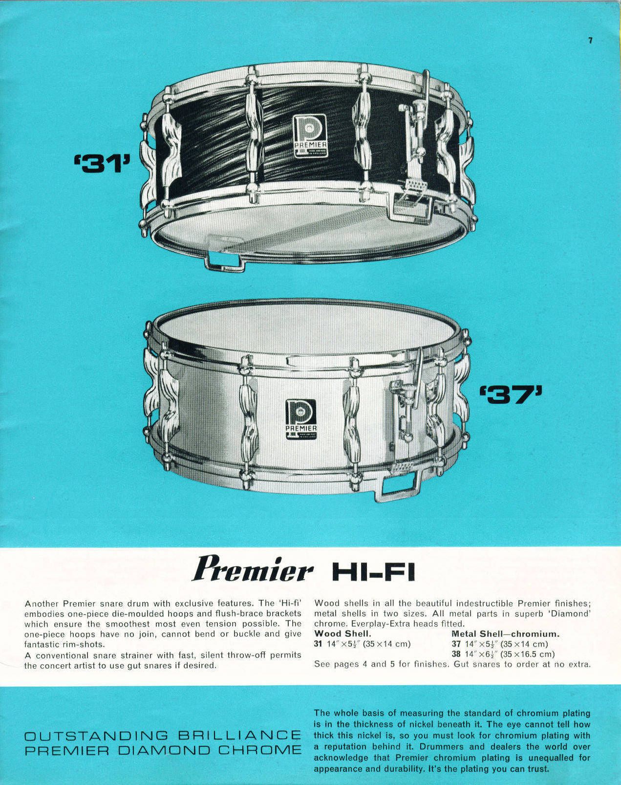 Premier ‘37’ Hi-Fi 14x5.5" Vintage Snare Drum - 1966