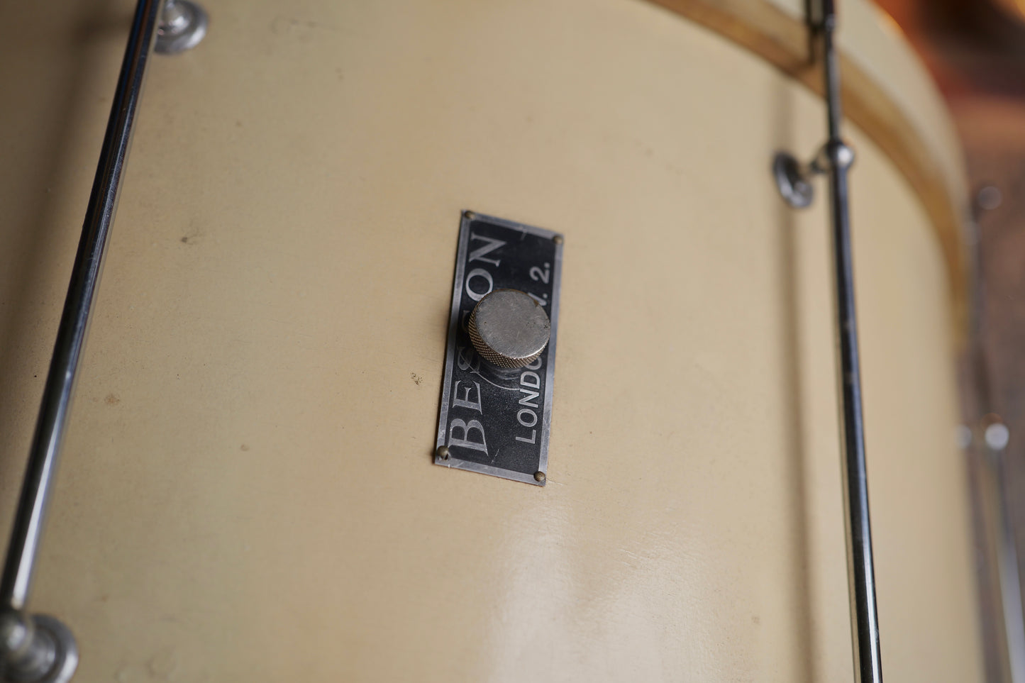 Besson London Vintage 22x14" Bass Drum w/ Calf Skin Heads and Rare Leedy Dampener - 1938