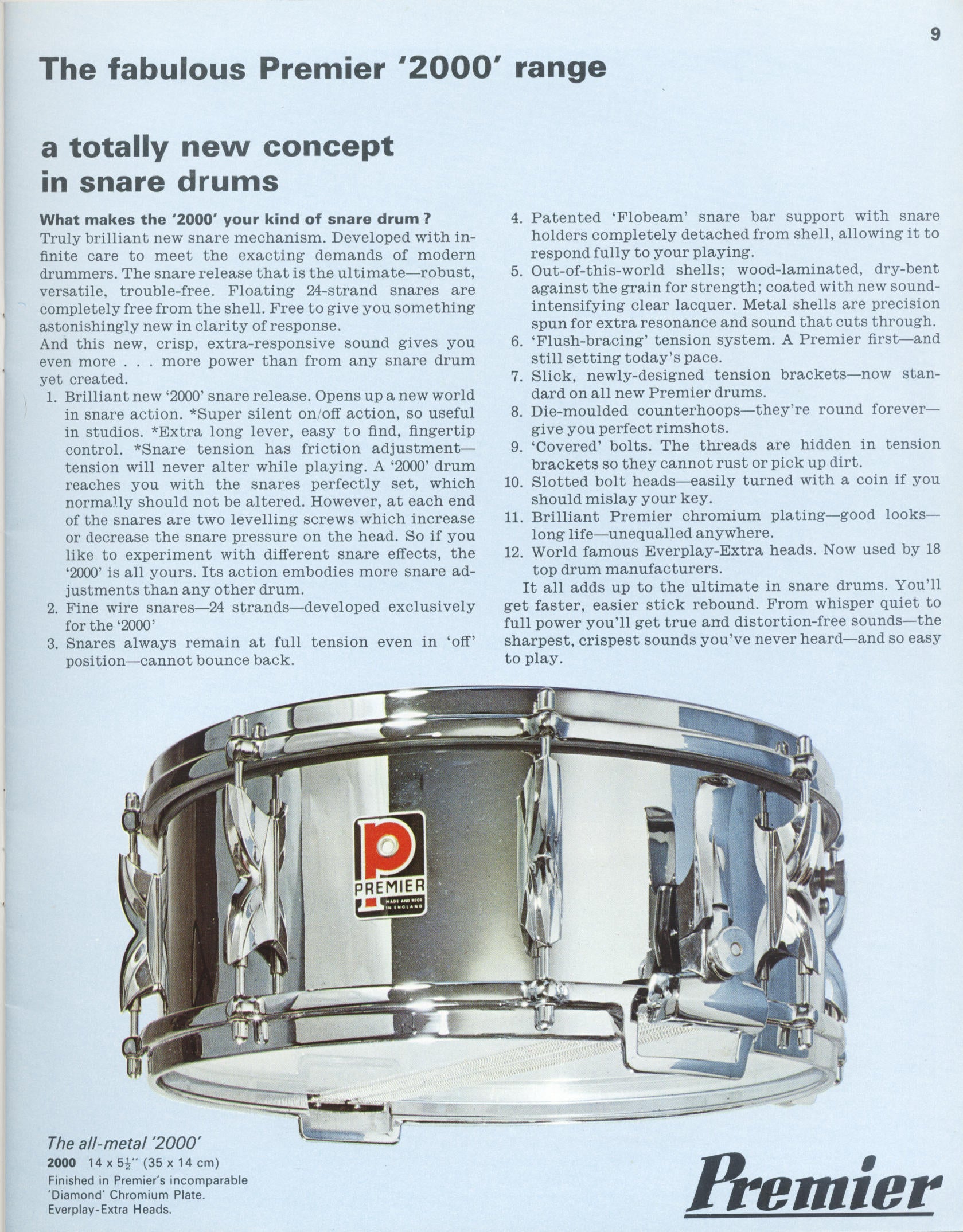 Premier ‘2000’ 14x5.5" Vintage Snare Drum - 1970s