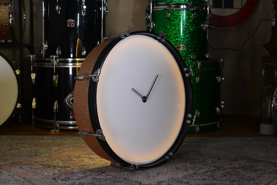 Large 22" Statement Drum Clock - Backlit & Non-ticking - Champagne Sparkle
