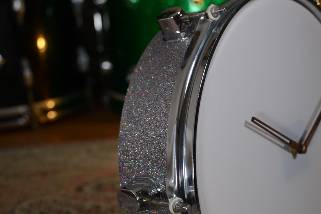 Wall Hanging 12" Drum Clock - Non-ticking - Silver Sparkle