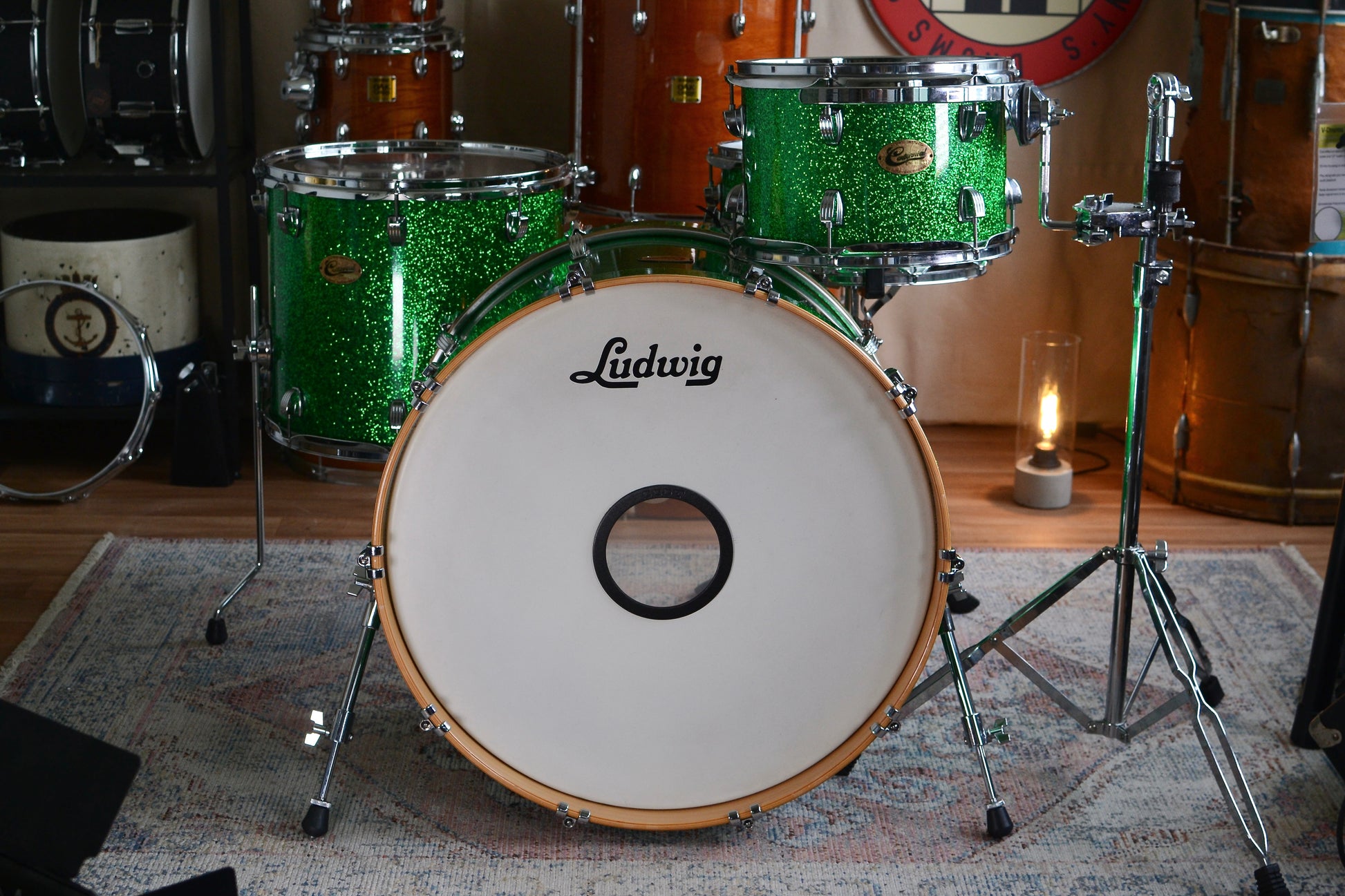 Ludwig Centennial 'Arena' 4-piece Drum Kit in Green Sparkle w/ Snare Drum - 2009