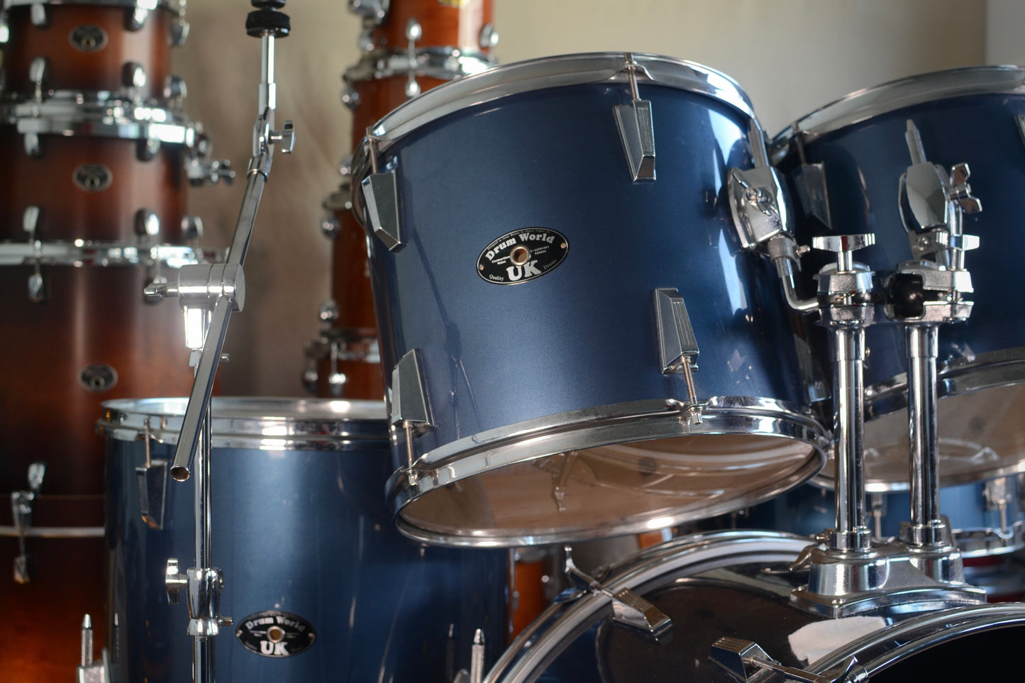 Drum World UK 5 Piece Drum Kit in Metallic Blue inc. Hardware