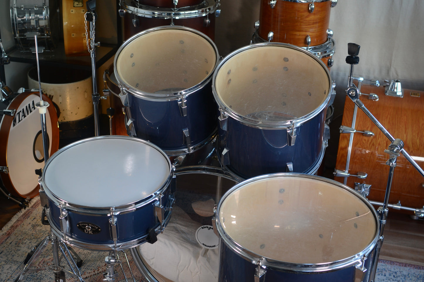 Drum World UK 5 Piece Drum Kit in Metallic Blue inc. Hardware