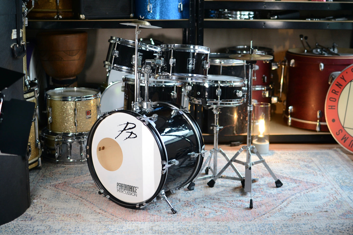 Childrens Drum Kit by Percussion Plus in Piano Black