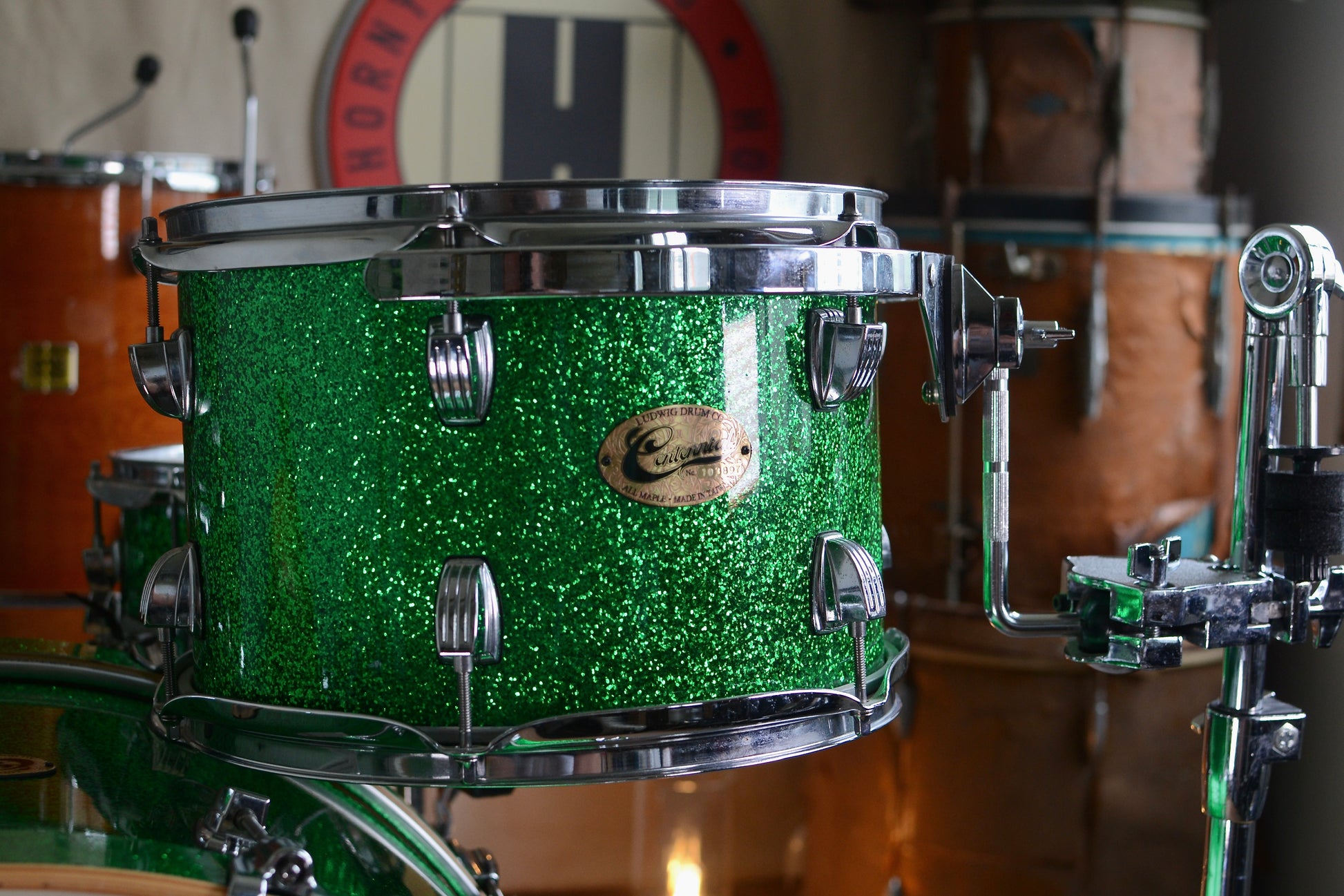 Ludwig Centennial 'Arena' 4-piece Drum Kit in Green Sparkle w/ Snare Drum - 2009