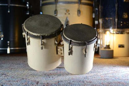 John Grey 6 1/4” & 5 1/4” Vintage Bongos in White - 1950s