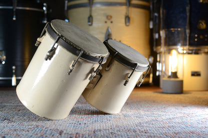 John Grey 6 1/4” & 5 1/4” Vintage Bongos in White - 1950s