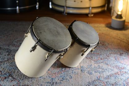 John Grey 6 1/4” & 5 1/4” Vintage Bongos in White - 1950s