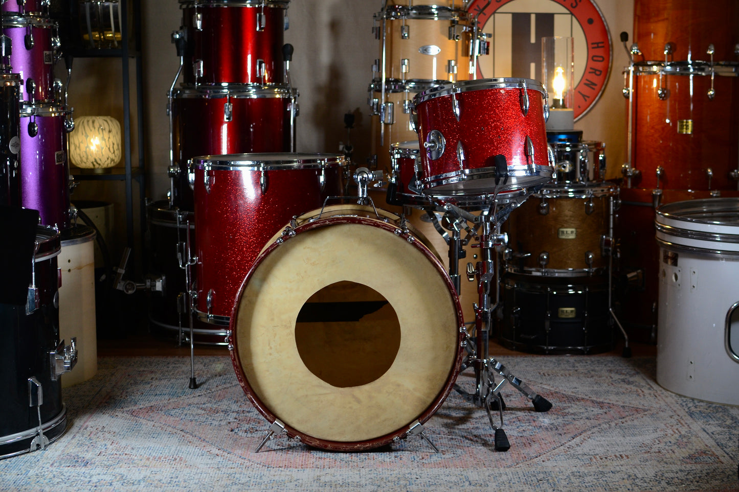 Stratford & Besson (Ajax) 'Shaftsbury' Outfit Drum Kit inc Snare in Red Sparkle - 1960s