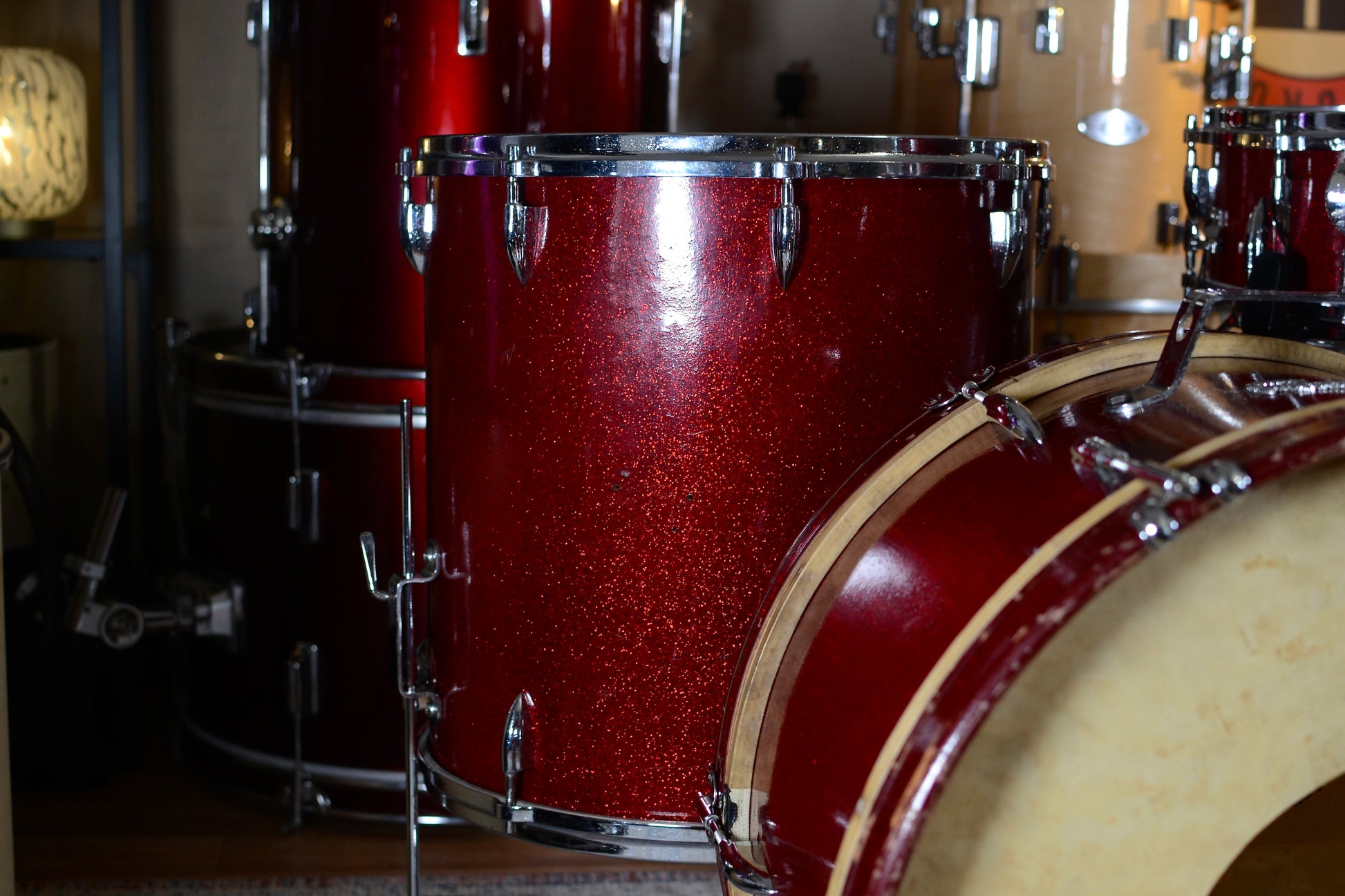 Stratford & Besson (Ajax) 'Shaftsbury' Outfit Drum Kit inc Snare in Red Sparkle - 1960s