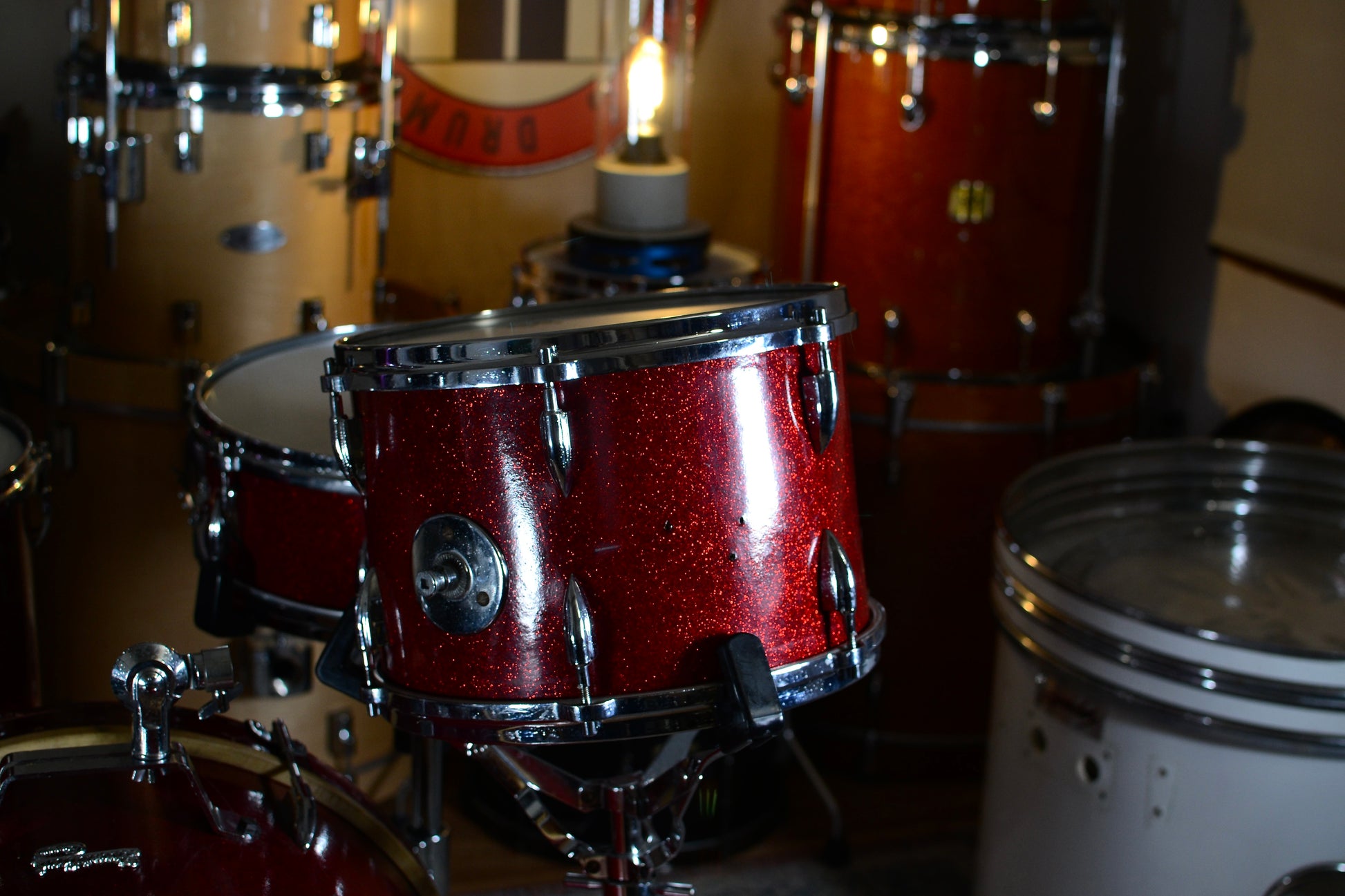 Stratford & Besson (Ajax) 'Shaftsbury' Outfit Drum Kit inc Snare in Red Sparkle - 1960s