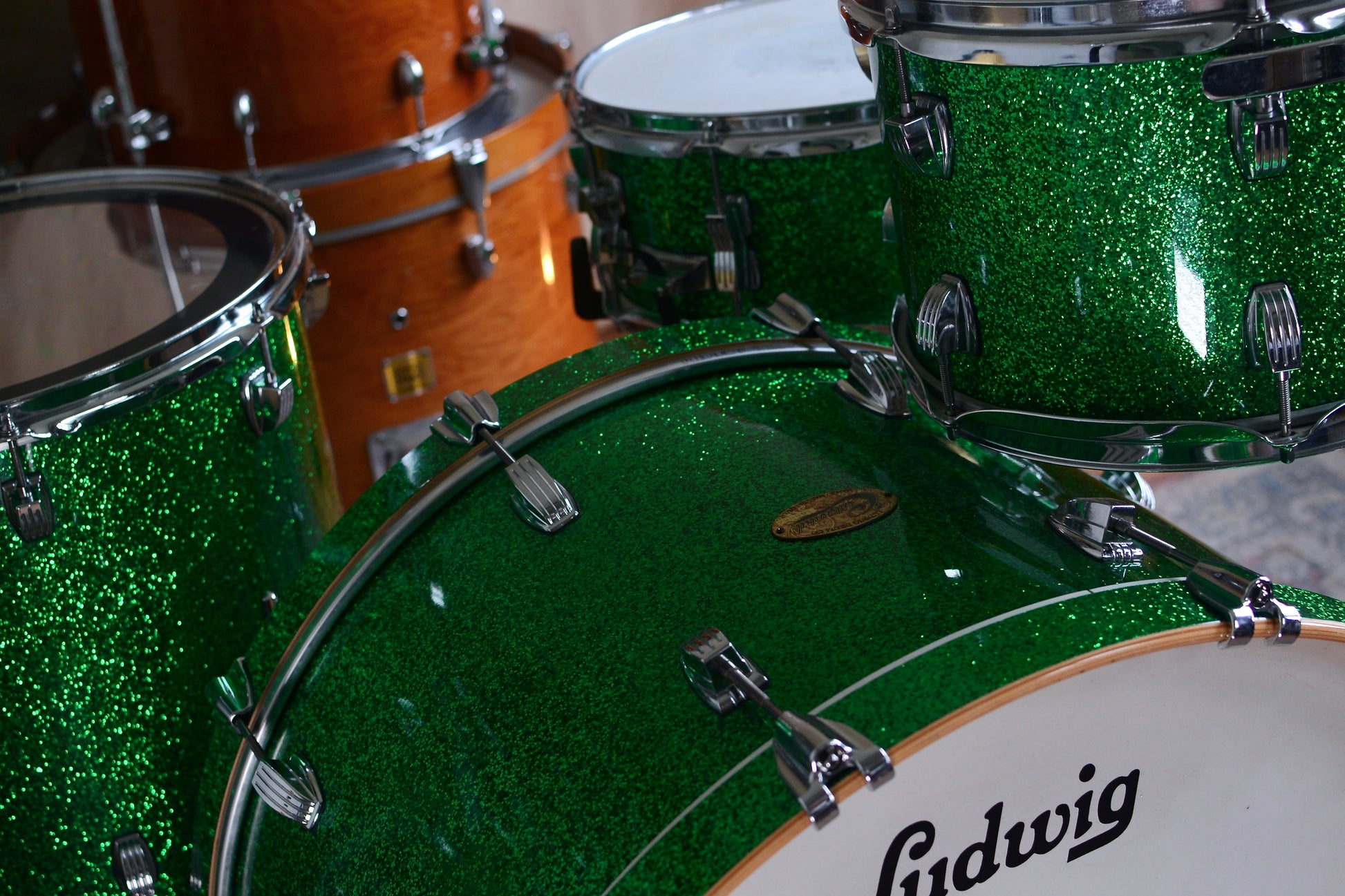 Ludwig Centennial 'Arena' 4-piece Drum Kit in Green Sparkle w/ Snare Drum - 2009