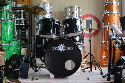 Gear4Music Full Drum Kit in Piano Black Inc. Hardware & Cymbals