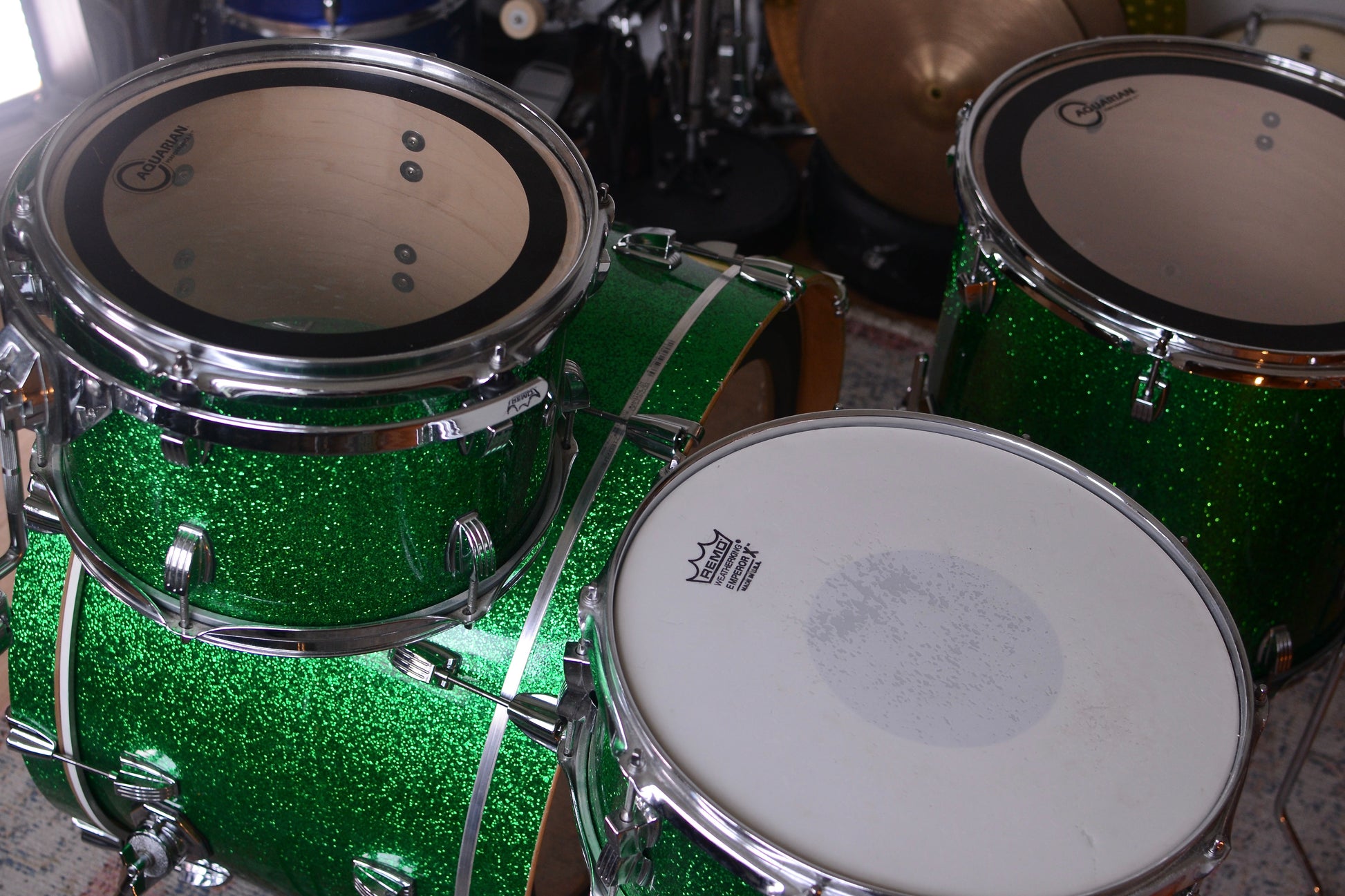 Ludwig Centennial 'Arena' 4-piece Drum Kit in Green Sparkle w/ Snare Drum - 2009
