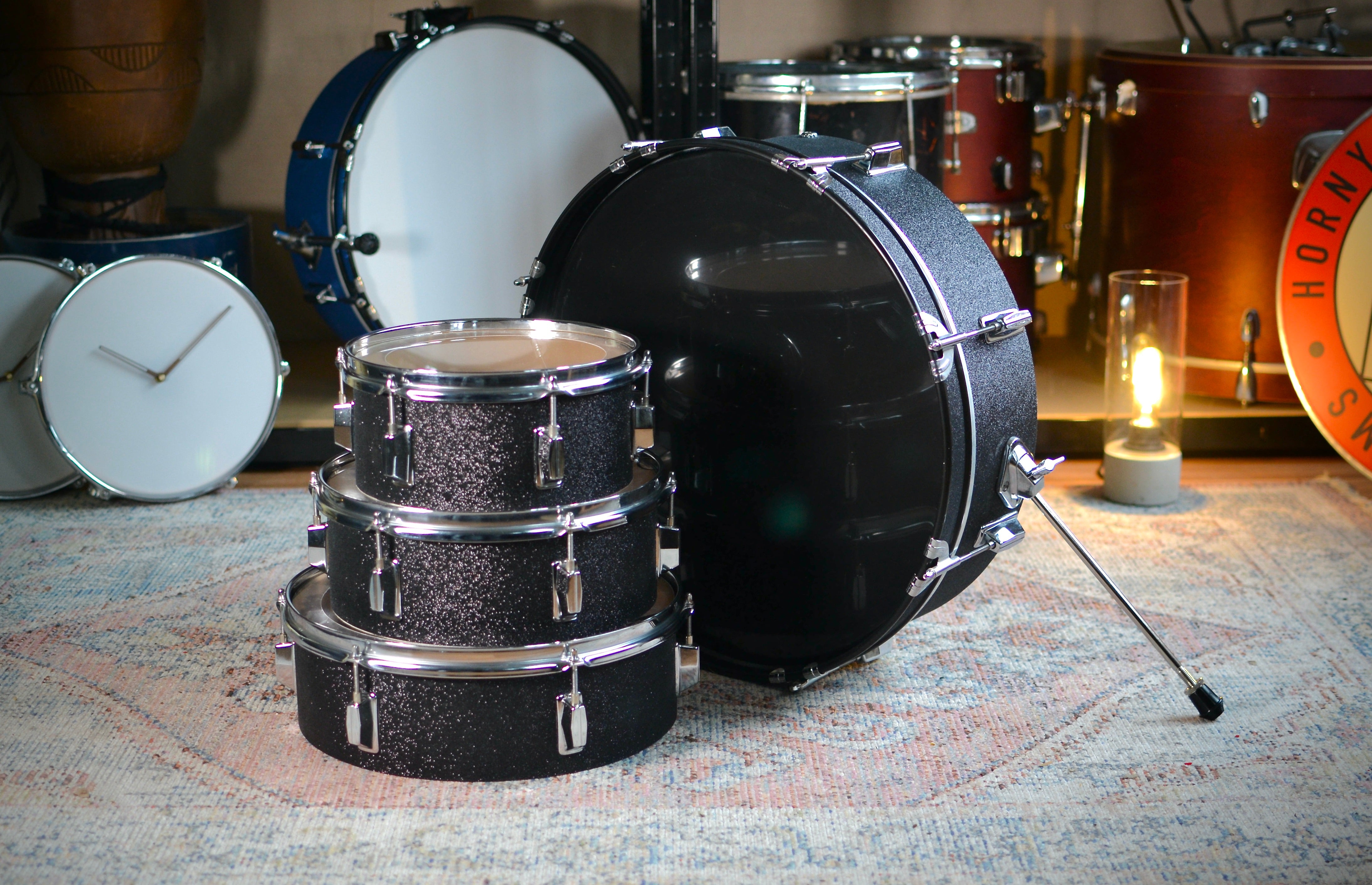 Compact Drums Set HD Custom 'Chop Kit' 4-piece Compact Drum Kit in Black Sparkle – Horny ...