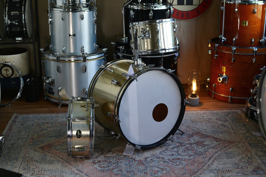 Hoshino 'HM-300 Oufit' Vintage 3-piece Drum Kit in Metallic Gold - 1960s