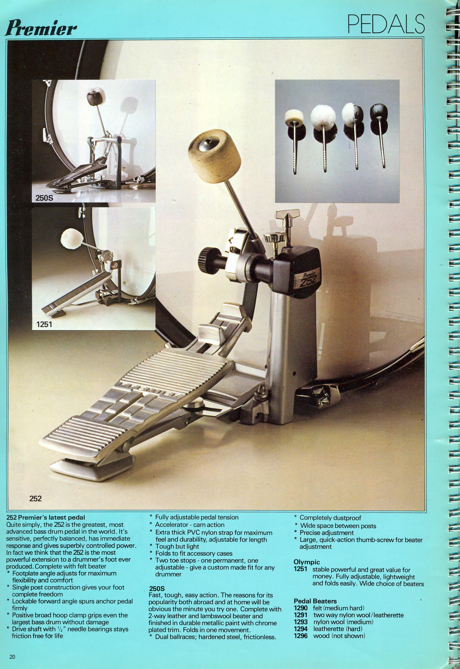 Premier '252' Vintage Bass Drum Pedal with Wood Beater - 1976