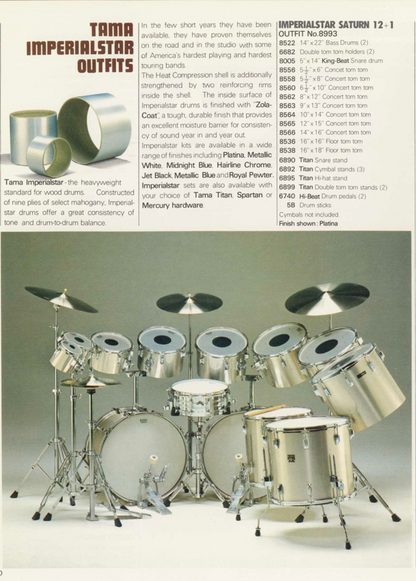 Tama Vintage Imperialstar 4-piece Drum Kit in M-53 Metallic White - 1982