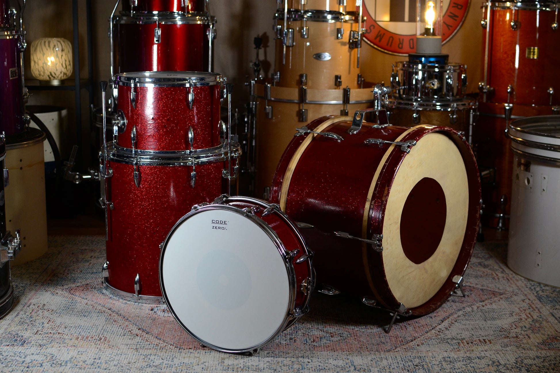 Stratford & Besson (Ajax) 'Shaftsbury' Outfit Drum Kit inc Snare in Red Sparkle - 1960s