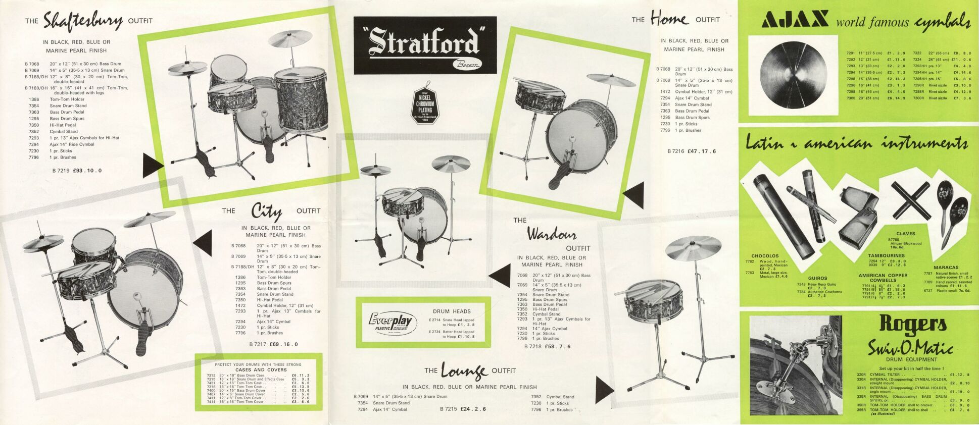 Stratford & Besson (Ajax) 'Shaftsbury' Outfit Drum Kit inc Snare in Red Sparkle - 1960s