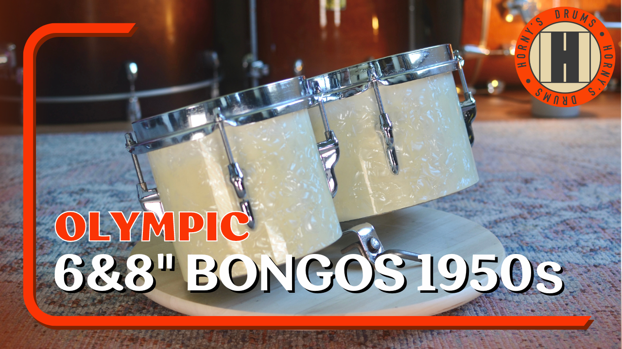 Olympic (Premier) 6 & 8" Drum Bongos in White Marine Pearl -  1950s