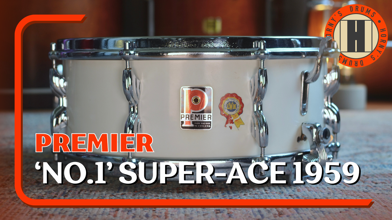 Premier ‘No.1’ Super Ace 14x5.5" Vintage Snare Drum in White Duroplastic - 1958