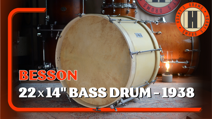 Besson London Vintage 22x14" Bass Drum w/ Calf Skin Heads in Aged White - 1938