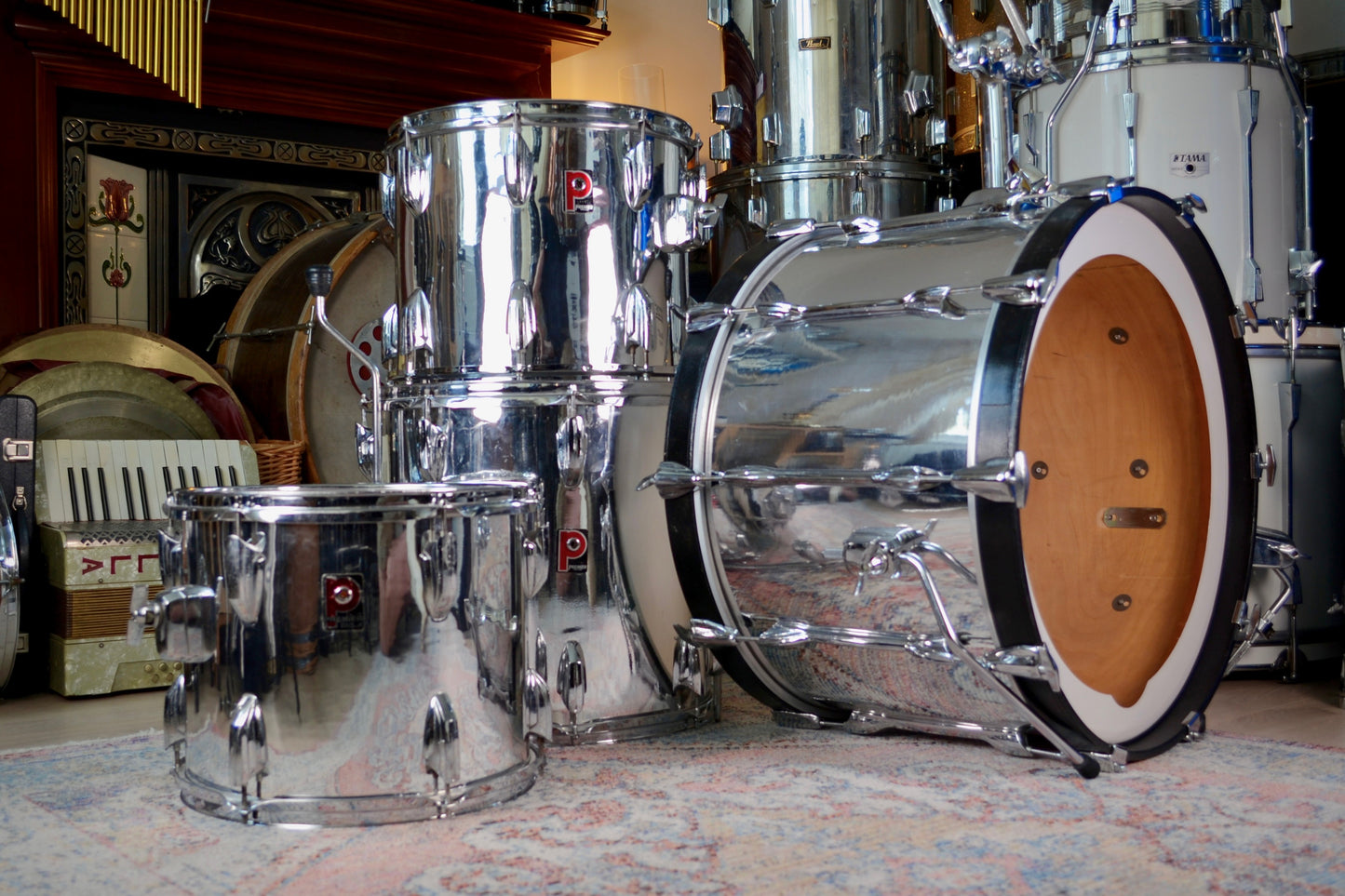 Premier Projector / Elite 4-Piece Drum Kit in Chrome - 1970's/80's