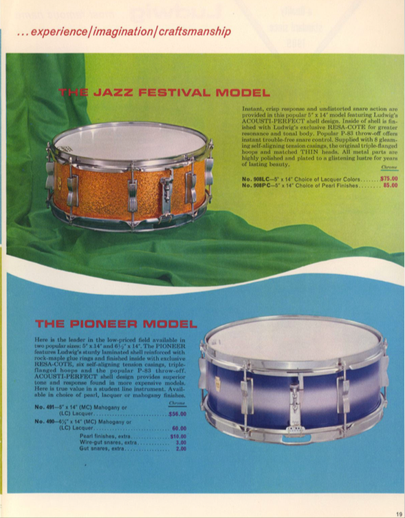 Ludwig Pioneer 14x5.5" Snare Drum in Sparkling Blue Pearl - 1967