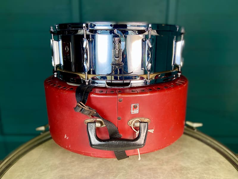 Premier '1005' 14x5" Steel Snare Drum Including Original Red Hard Case - 1980's