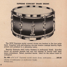 Load image into Gallery viewer, WFL Ludwig &#39;Supreme Concert&#39; 14&quot; x 6.5&quot; Snare Drum - 1950&#39;s
