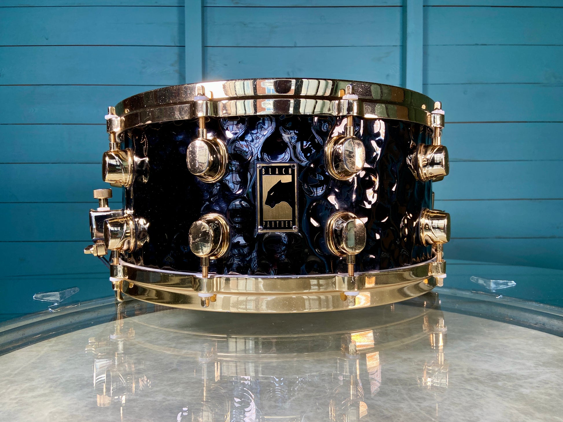 Black Panther 14x6.5” Hammered Brass Snare Drum with 24K Gold Hardware - BPBR465H